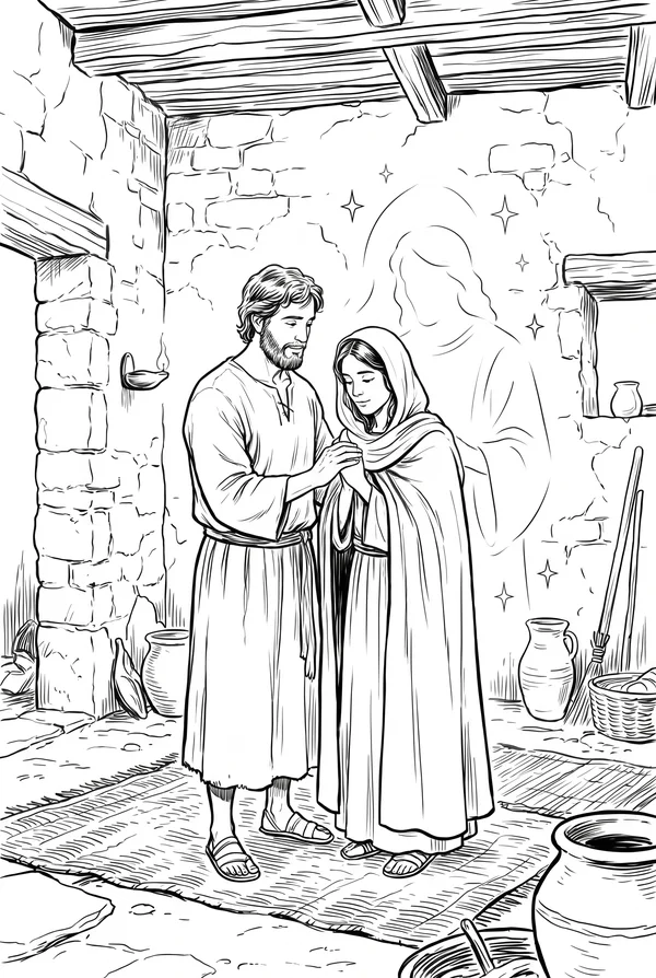 Coloring page from the book: Joseph and Mary
