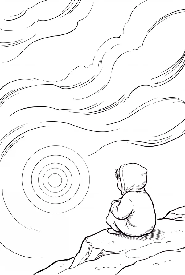 Coloring page from the book: the child beneath the starry sky