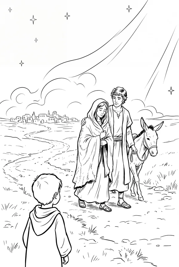 Coloring page from the book: the road to Bethlehem