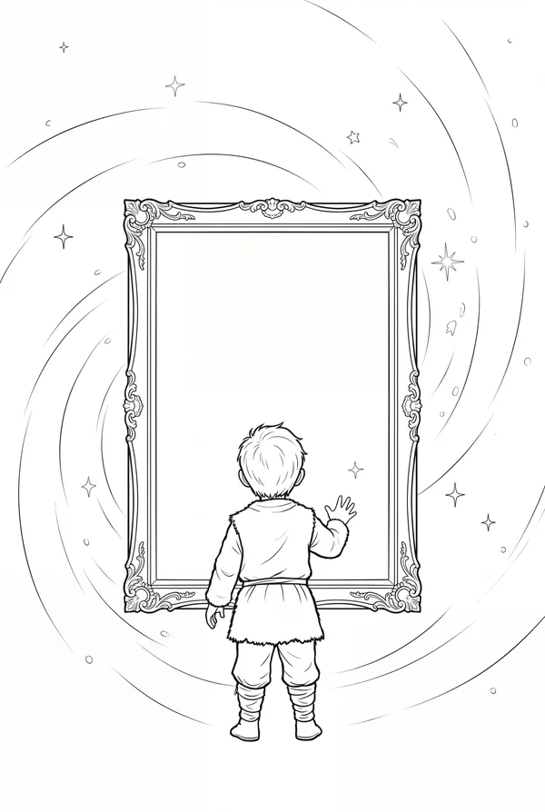 Contest template: the boy before the large empty mirror